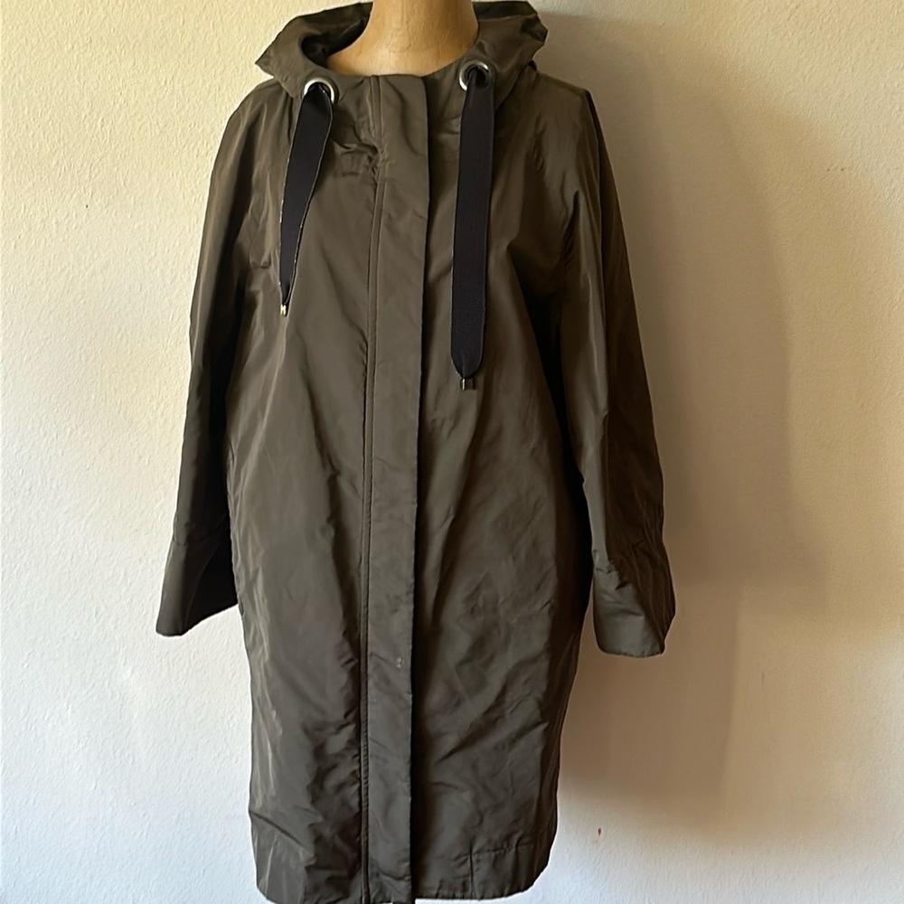 Brunello Cucinelli IT 42 US 6 zip front jacket hooded with cinch tie grey black